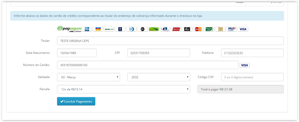 Módulo de Pagamento PagSeguro Transparente Opencart 